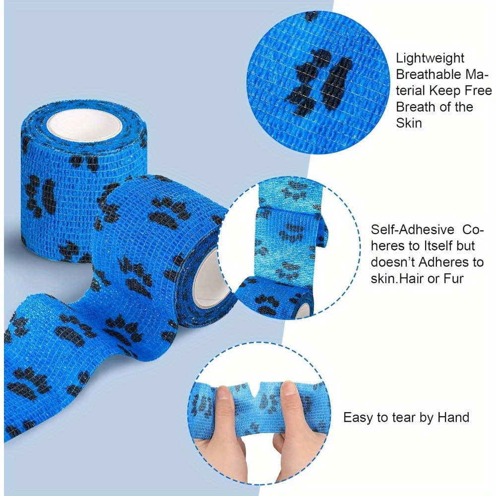 6pcs Mixed Color Self-adhesive Pet Tape Rolls for Dogs - Breathable, Waterproof for Injuries, Sprains - Easy to Tear, No Residue