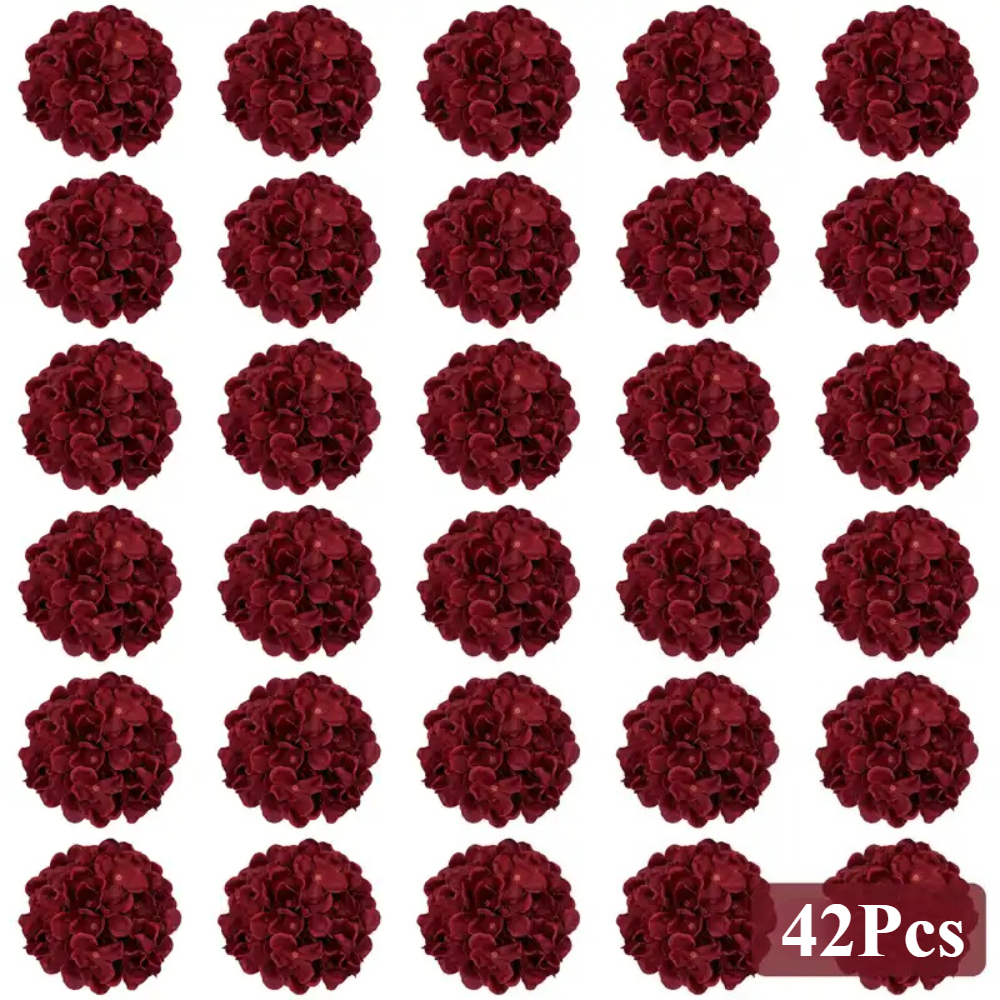 Image of 42pcs Realistic Artificial Hydrangea Flowers With Stems - Burgundy , Plastic Suitable For Diy Wedding, Christmas, Valentine's, Mother's Day Centerpieces, Indoor/outdoor Bouquets - , Halloween Decor