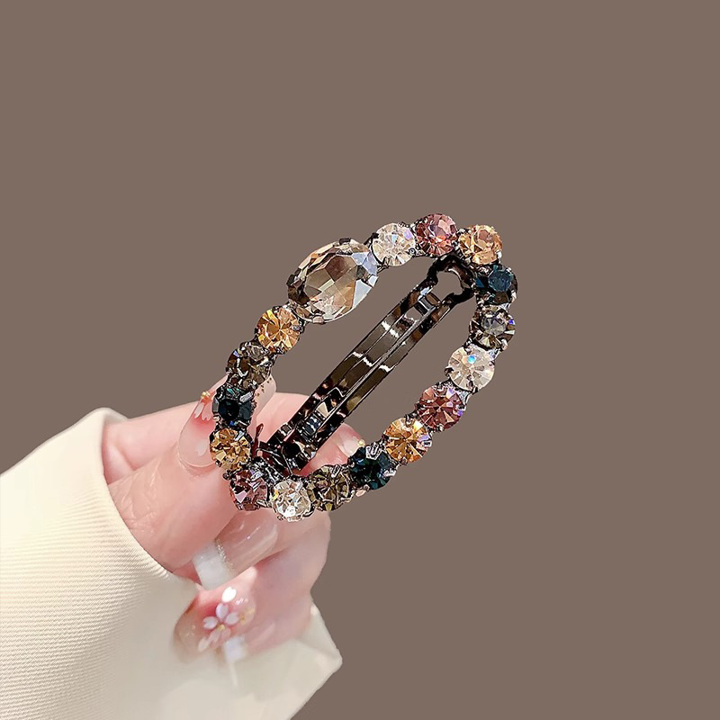 TEMU Accessorio per capelli da donna con clip a molla ovale, strass, ed elegante, per laterale, clip per capelli rotta, clip per parte posteriore