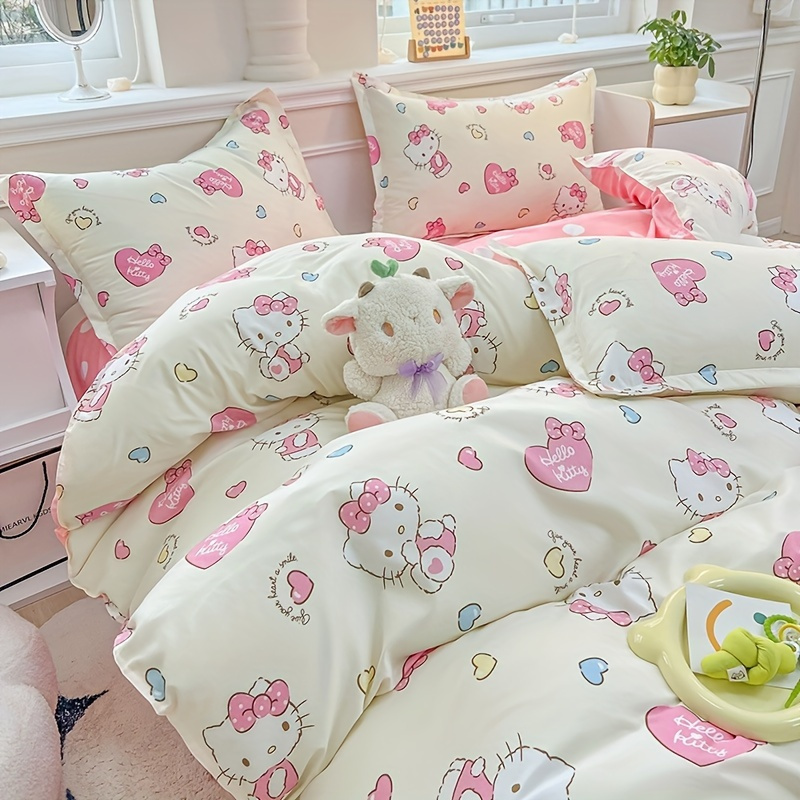 

Sanrio's Hello Kitty 4pcs Bedding Set - Includes A Lightweight, Polyester Comforter Cover, Sheets, And Pillowcases With A Zipper Closure - Machine Washable, Ideal For Dorm Rooms And Small Apartments.