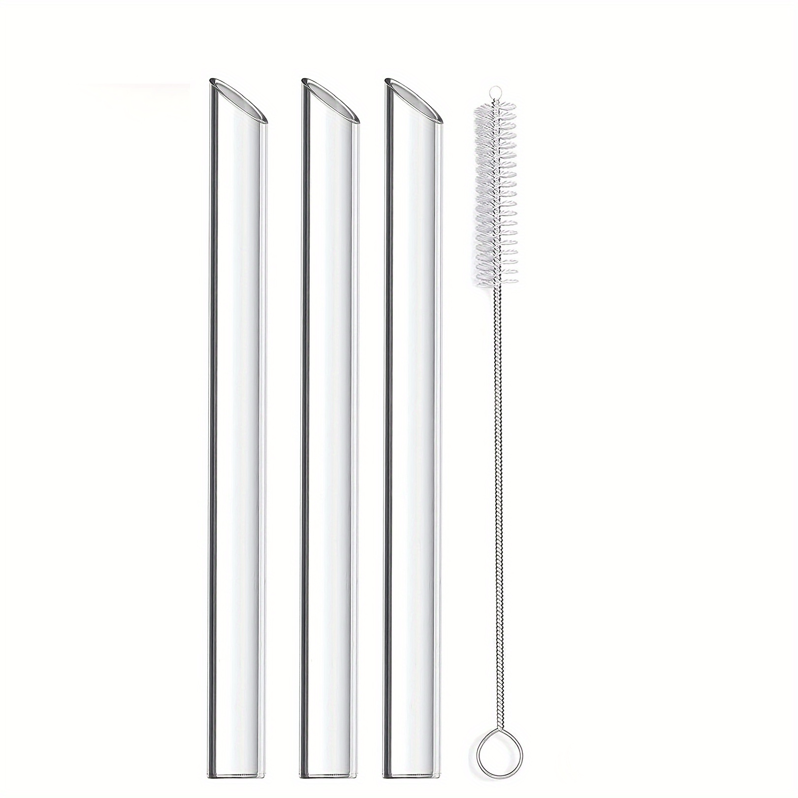 4pcs High Borosilicate Glass Reusable Straw Set, 7.87'' X 12mm Wide Smoothie Straw For Bubble Tea Drinking, Bar Accessories, Party Supplies, Kitchen Accessories