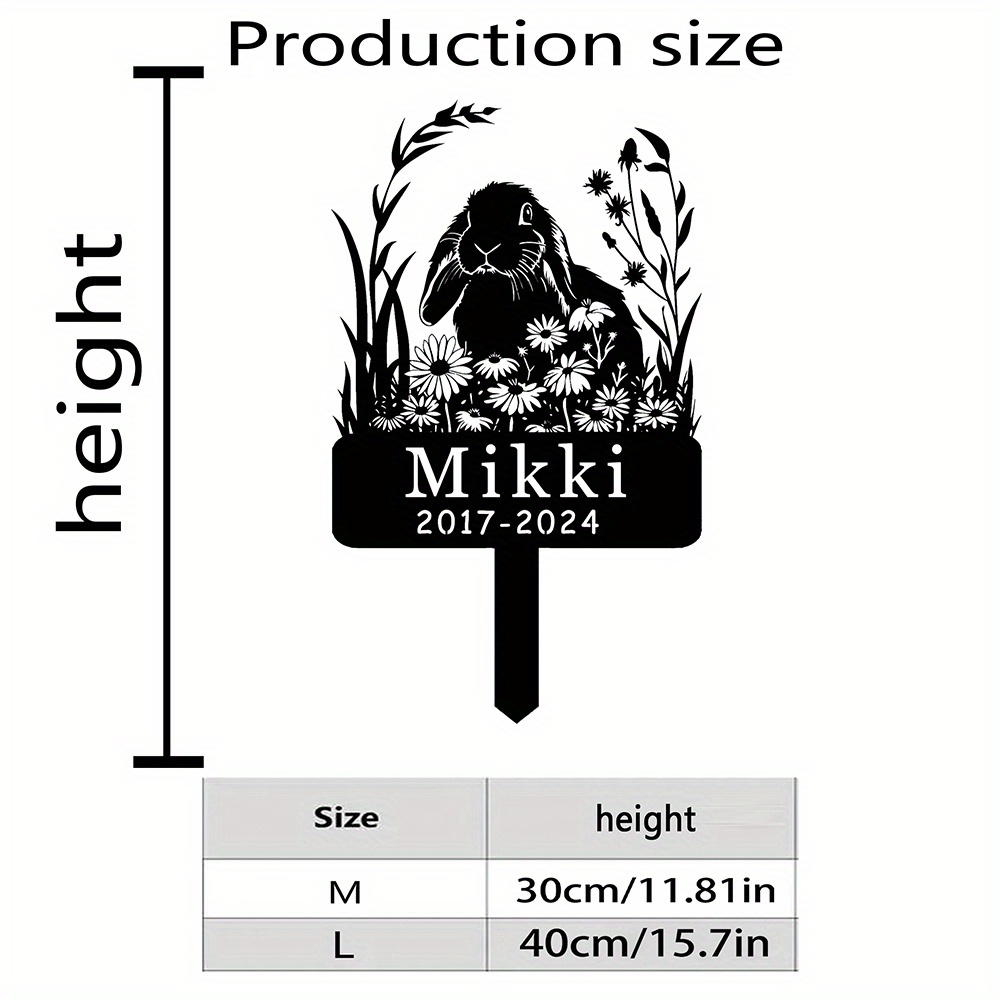 Image of 1 Custom Rabbit Memorial Garden Stake, Personalized Lop-eared Rabbit Grave Marker, Rabbit Memorial Metal Sign, Yard Stake, Outdoor Rabbit Garden Decoration
