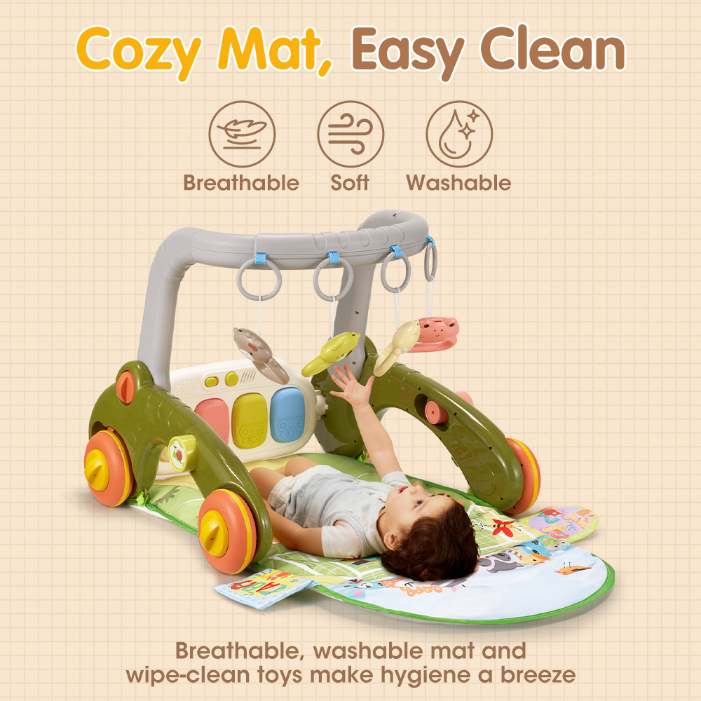 7-in-1 Baby Play Mat, Kick And Play Piano Gym with Portable Musical Toy, Adorable Animal-Themed Baby Play Gym, Tummy Time Mat Promote Motor Skills & Sensory Development Mat for Newborn Baby, Green, Blue, Pink, Yellow, Baby Play Mat Activity Center - Image 13
