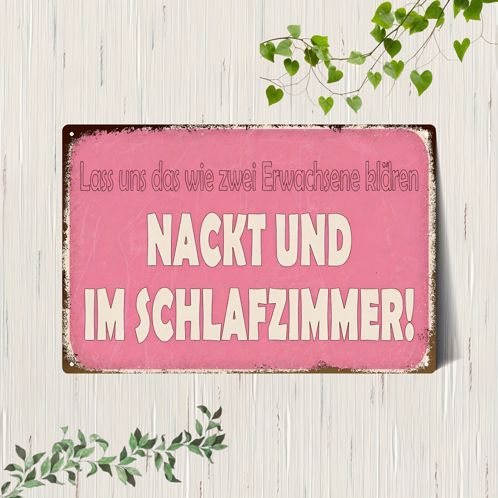E-shop 2D-Flach, 2D-Flach, 2D-Flach . 20*30cm/8*12 Zoll Metallschild -plakette, Retro-rosa Schild mit lustigem deutschem Text „Lass uns wie zwei