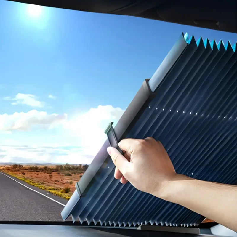 1pc automatic retractable windshield sun protection with uv protection can shading heat insulation suitable for vehicle windshields details 3