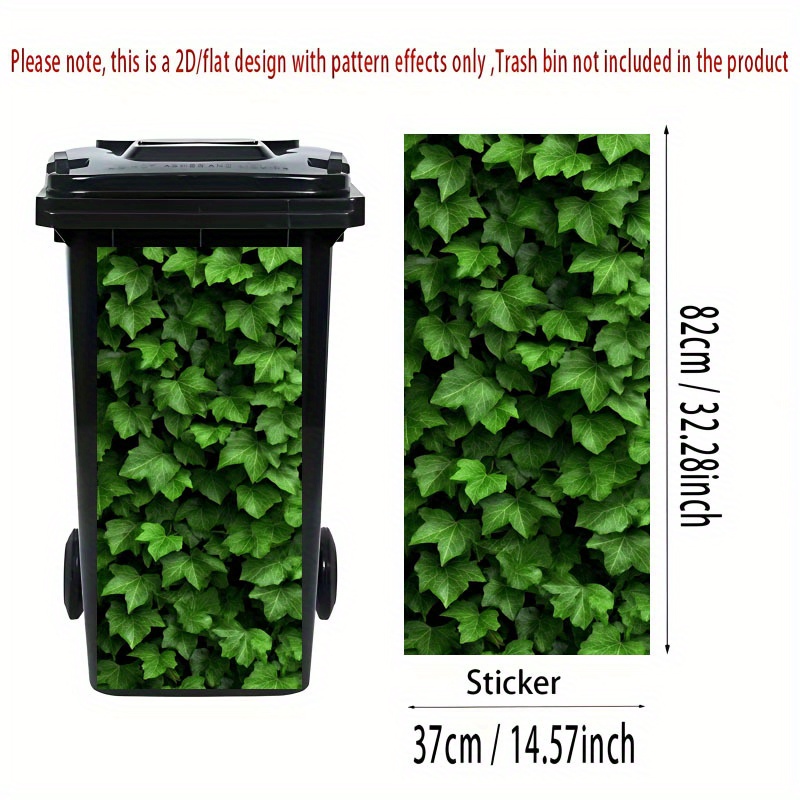 2d Flat Printing 1pc Trash Can Sticker 37×82cm Realistic Plant Green Leaf Theme Design Self-adhesive Wallpaper Decoration Suitable For Trash Cans, Walls, Home Decor, 2d Flat