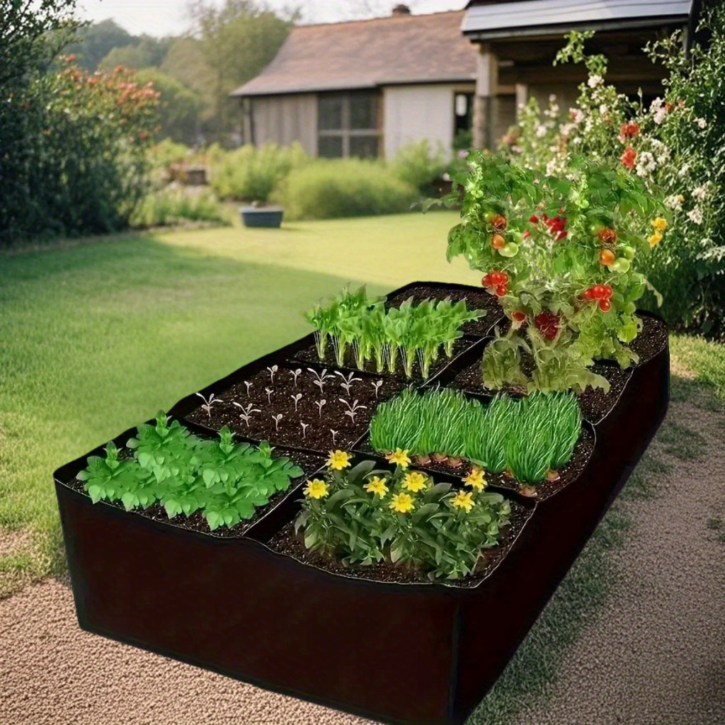 128 gallon 8 section garden bed durable multi compartment felt grow bag for potatoes tomatoes flowers herbs more indoor outdoor use lightweight   perfect gift for plant lovers raised garden bed