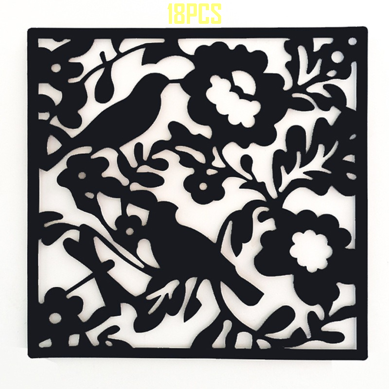TEMU 18pcs New Chinese Style Black Floral Bird Hollow Screen Partition, Carved Decorative Entrance, Outdoor Courtyard B&b Retro Artistic Grille Back