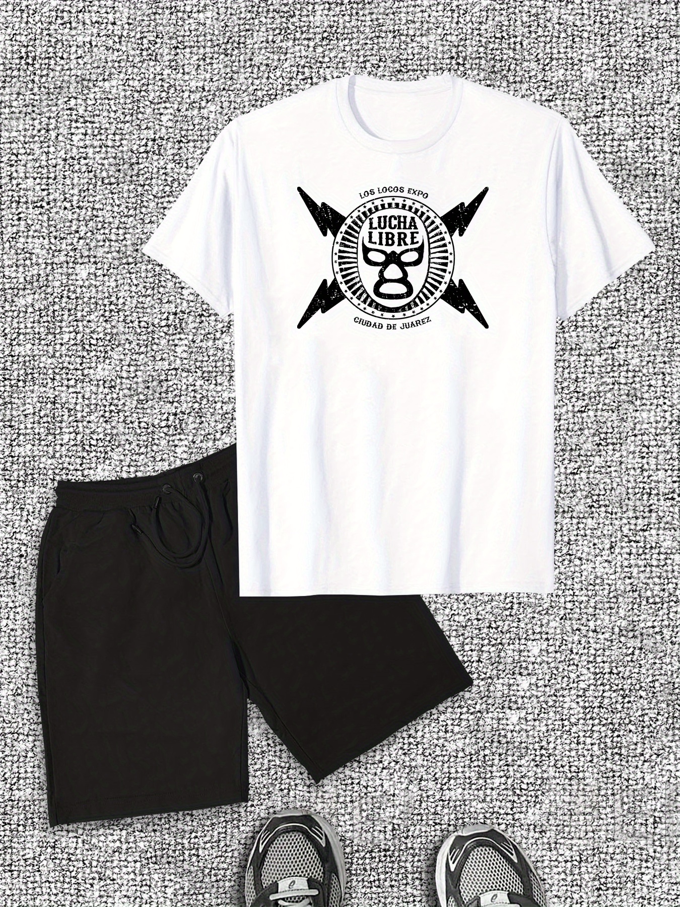 Men'S Casual Cotton T-Shirt & Shorts Set - Summer Solid Color Crew Neck Tee with Logo, Matching White Drawstring Shorts, Breathable Cotton, Perfect for Casual Attir
