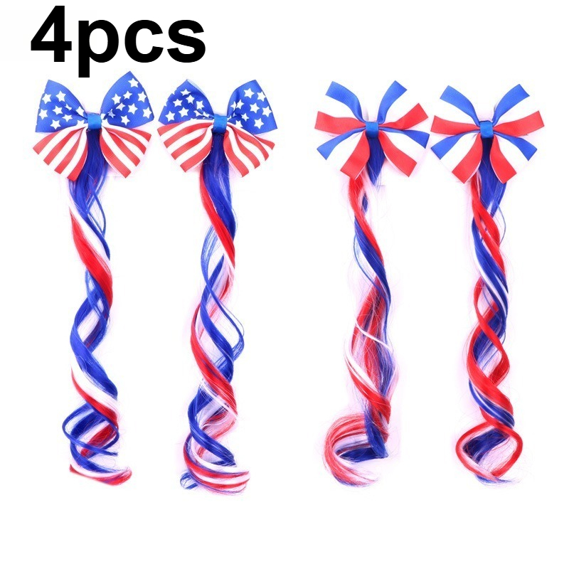 4pcs Day Wig Ponytail Headgear Hairpin Hair Additions, Cartoon Bow Hairpin Streamer