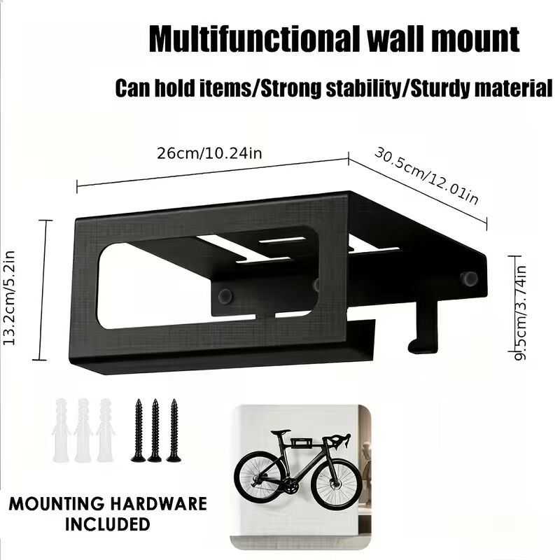 TEMU Fietsenrek voor aan de muur, fietsopslag binnenshuis, garage, fietsrek, wandrek met plank en haken, geschikt voor helm en schoenen, heavy duty