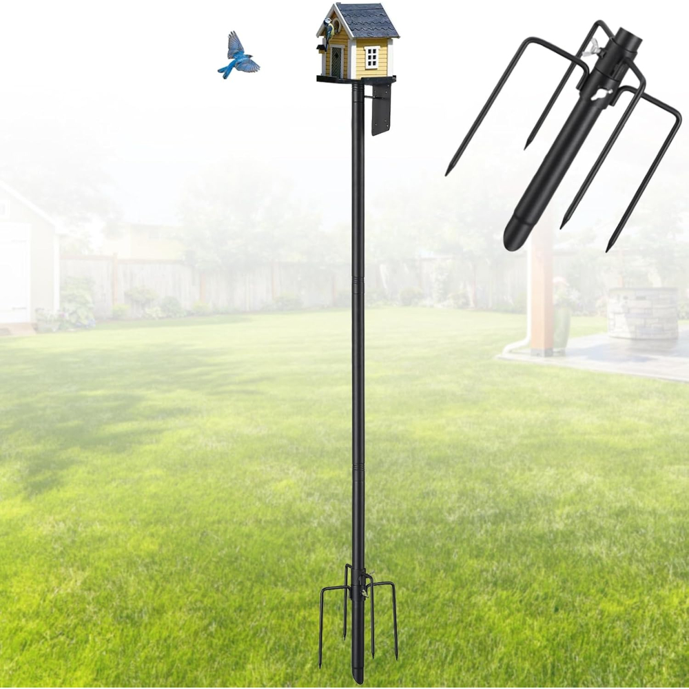 184cm Adjustable Bird House Bracket | Black Metal Base, For Garden And Balcony, Outdoor Bird Feeding Platform Fixed Frame