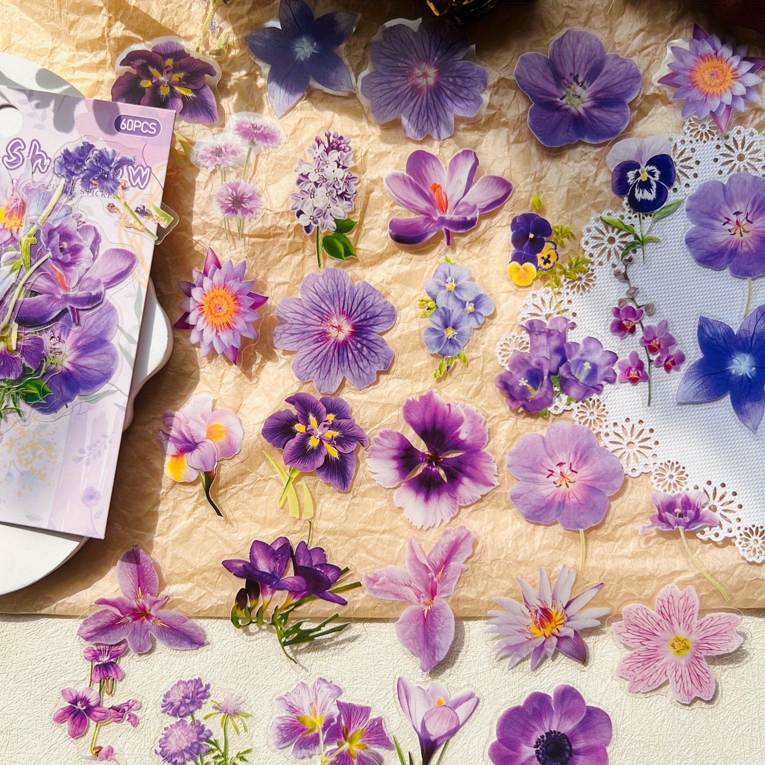 60pcs Flower Leaf Collage Stickers Scrapbooking Journaling For Daily Planner Junk Journaling Card Making Pet Decor Stickers