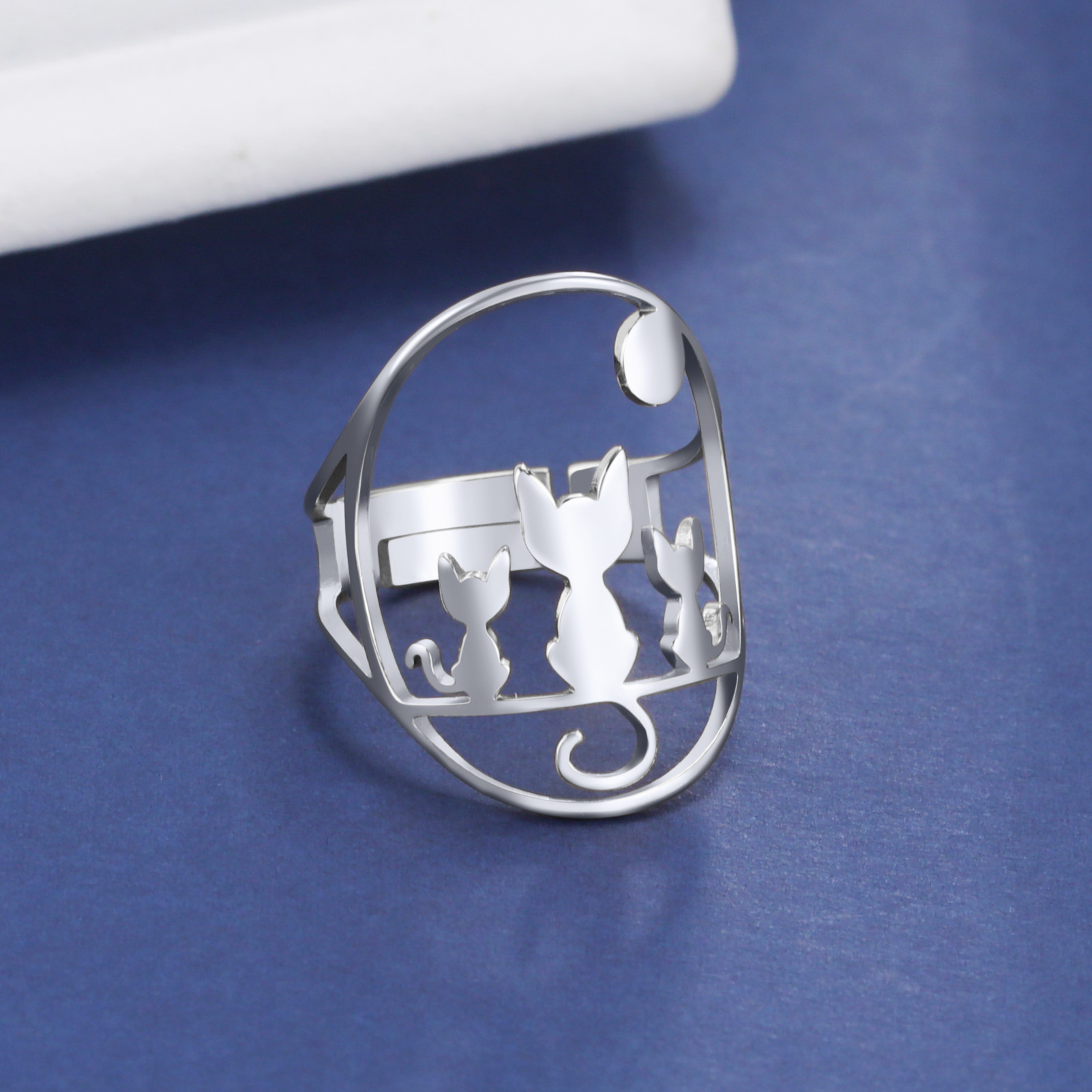 Men's Cute Animal Jewelry, Hollow Three Cats Open Ring