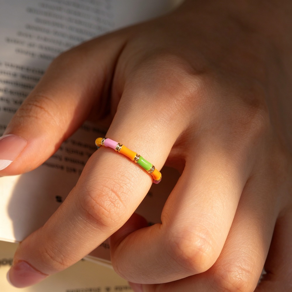 Ladies' Bamboo Shaped Multi-Colored Adjustable Open-End Ring