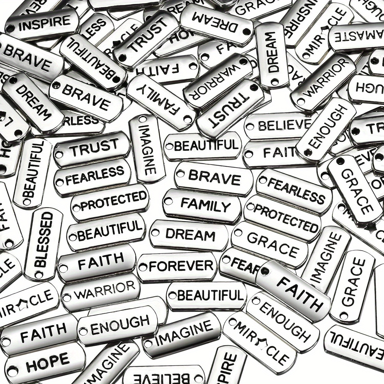 

50pcs Engraved Motivational - Silvery Alloy Pendants For , Necklaces, Bracelets & Keychains