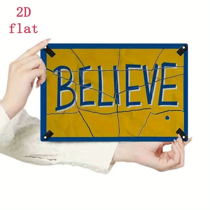 2d Flat 1pc Vintage Believe Metal Sign Retro Cracked Style Wall Art Decor For Home Bar Durable Decorative Plaque, 2d Flat
