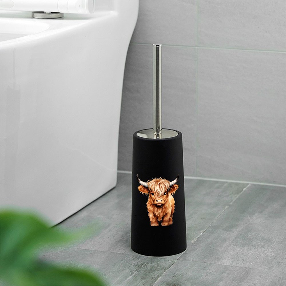 TEMU 1-delige Schotse Toiletborstel en Houder Set met Lange Steel - Staande Badkamer, Schattige Schotse Koe Geschikt voor Huis, Studentenkamer,