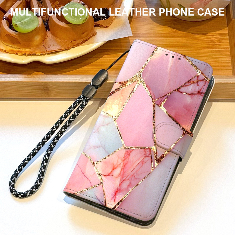 TEMU Phone Case - Magnetic Flip Wallet Phone Case With A Pattern, Featuring Card Slots, A Lanyard, And A Foldable Stand, Compatible With Oppo