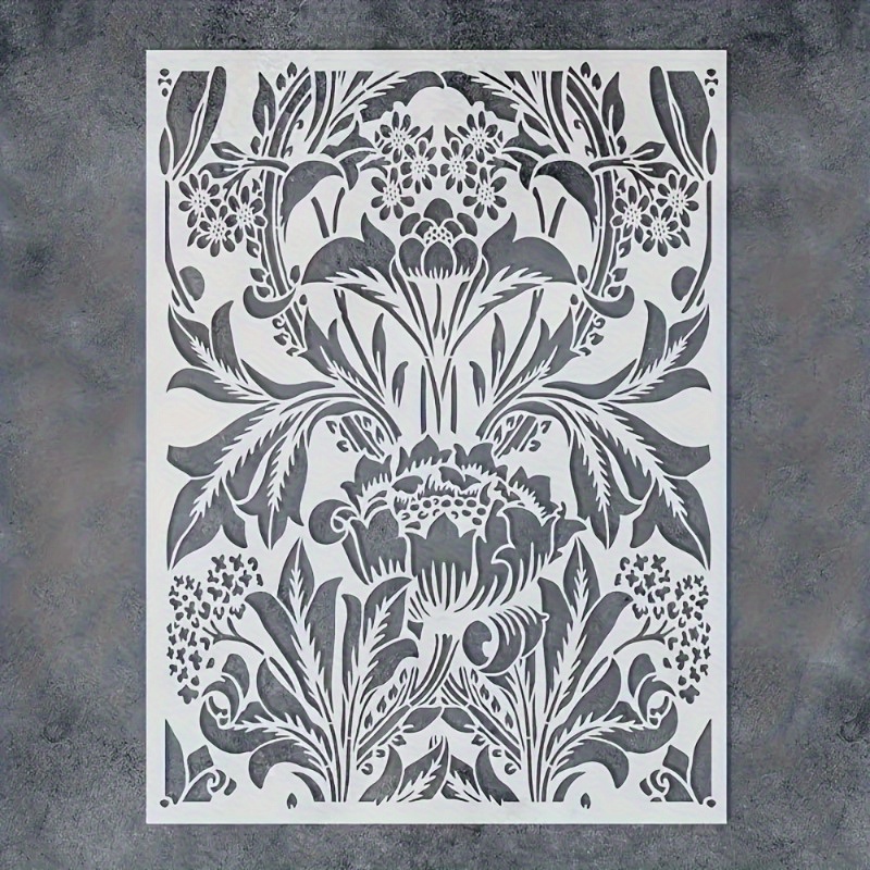 TEMU 1pc Gabarit de peinture à motif floral vintage, - Grand pochoir de sol pour peindre les sols | Pochoir mural | Gabarit de béton pour patio |