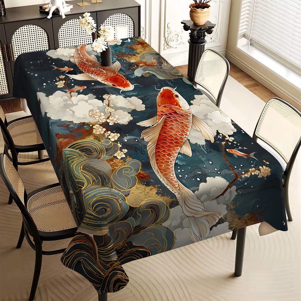 

1pc Koi Element Tablecloth, Polyester Tablecloth Decorative Tablecloth, Suitable For Restaurant Party Holiday Gift Indoor And Outdoor