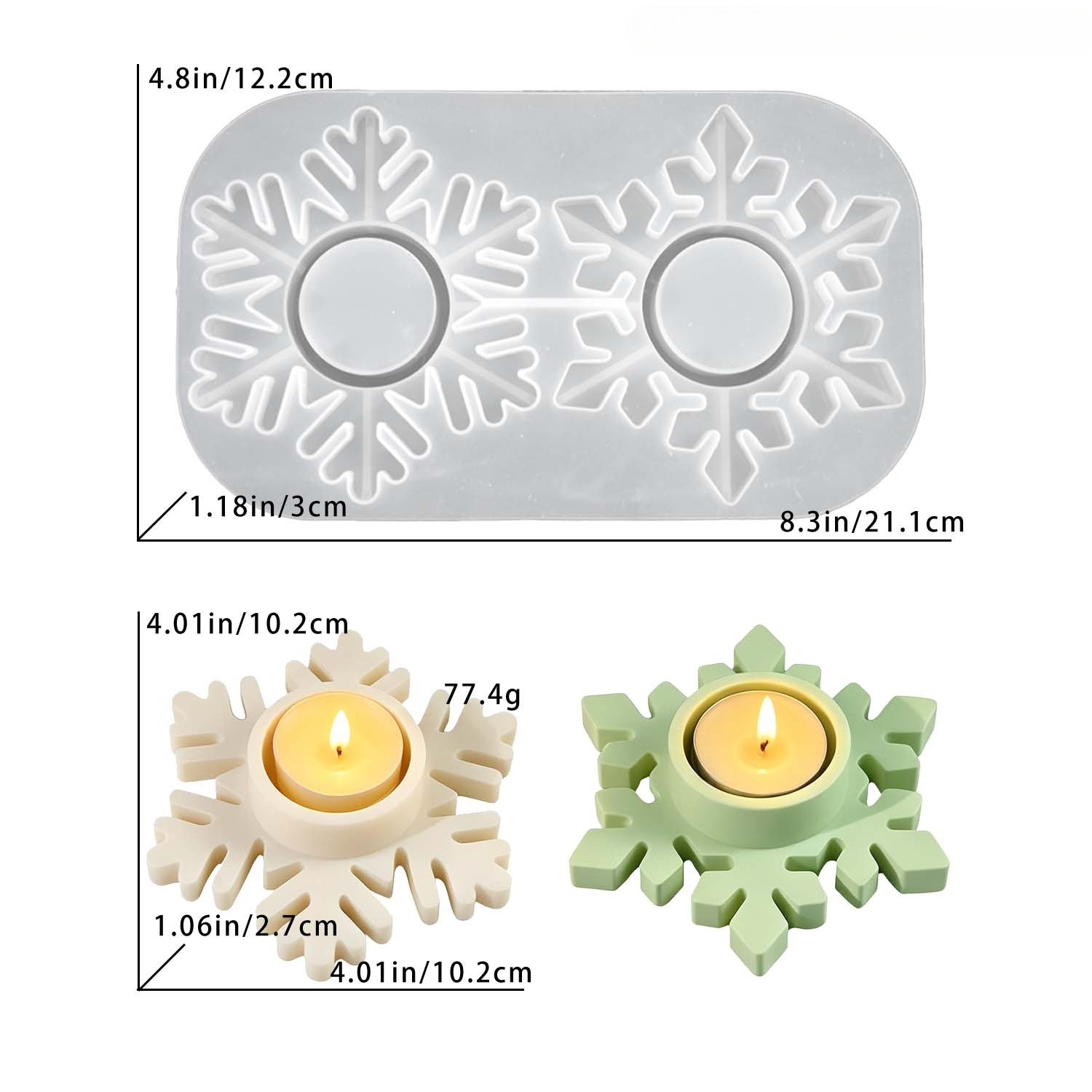 TEMU Christmas Resin Silicone Mold 2-cavity Snowflake Tealight Holder Silicone Mold, Christmas Double Snowflake Candle Tray Casting Mold For Gypsum