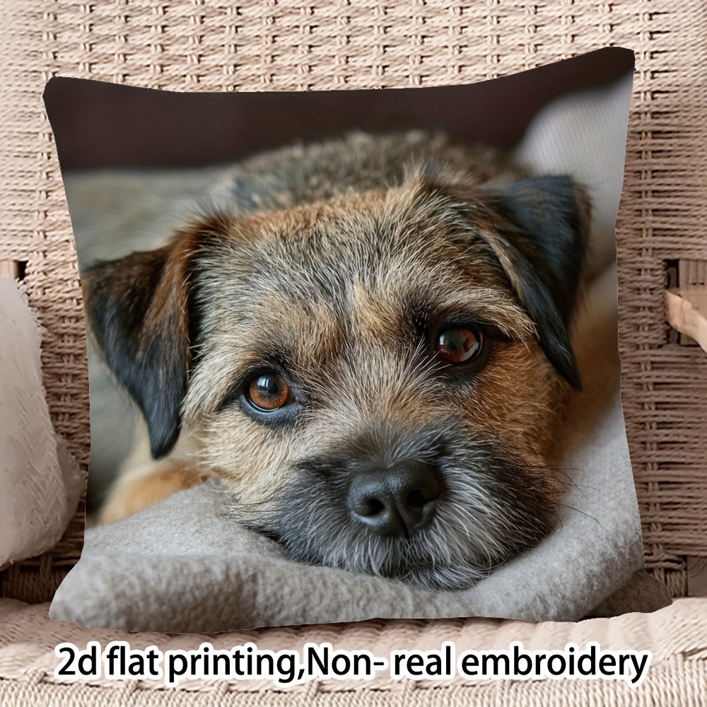 TEMU 1pc Border Terrier Pillowcase - Soft Comfortable Polyester Short Plush Fabric, Single-sided Print, 17.7 X 17.7 Inches, Machine Washable, Zipper