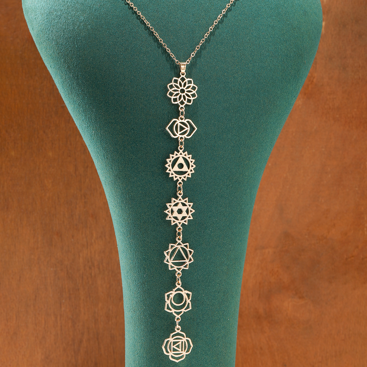 Image of Bohemian Hollow Flower Geometric Design Long Pendant Necklace For Women, Vintage Everyday Wear, Perfect For Holiday Gatherings, Stylish Women's Jewelry