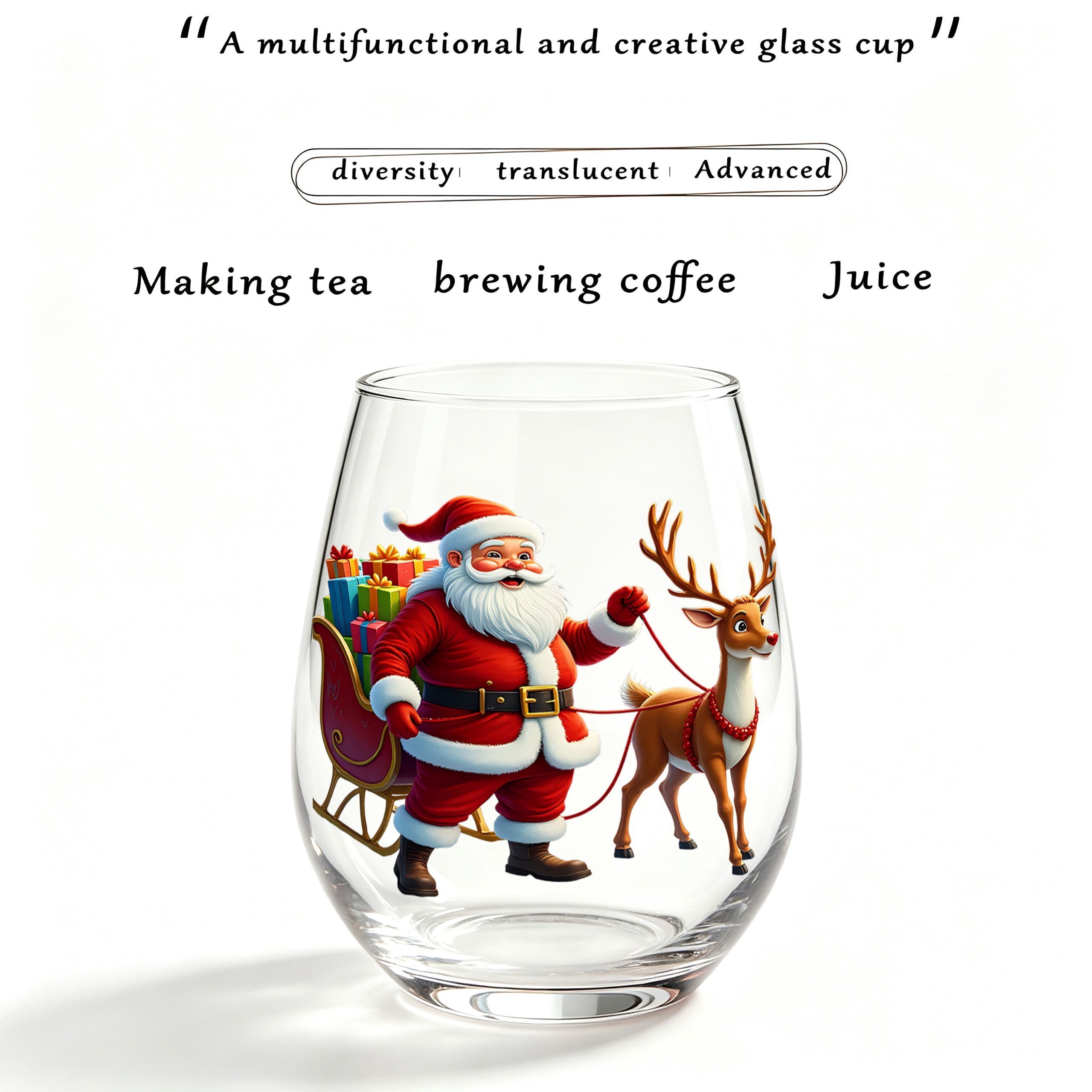 TEMU 1pc 1pcs Sleigh & Gifts Glass Cup - Elegant Curved Egg-shaped Whiskey Cocktail Glass, Dishwasher Safe Suitable For Home, Parties, Weddings,