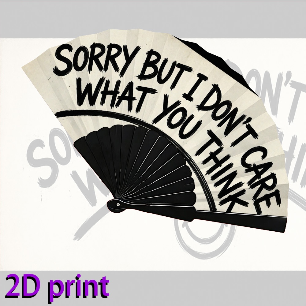 TEMU 2d Flat, A Handheld Folding Fan- 2d Flat Print With Casual Text, Face Graffiti, Trendy Decoration, Unique Gift, Easy To Carry, Suitable For