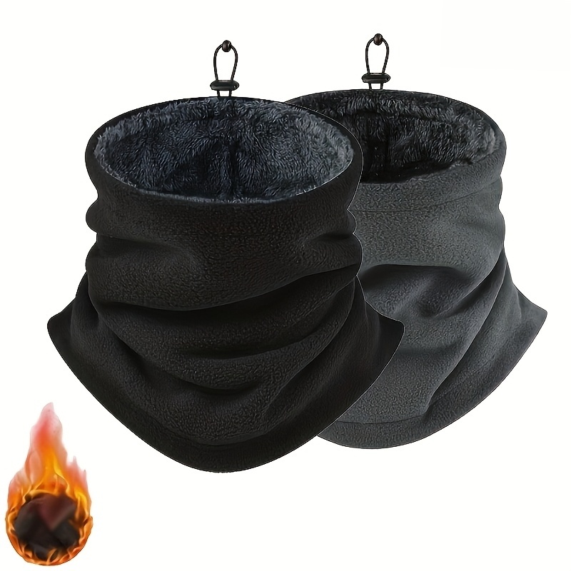 photo de l'article   de cou thermique pour homme, 2 pièces - cache-visage épais, coupe-vent et chaud, doublure   douce,   polyester respirant pour le cyclisme dhiver, les activités de  ,   et la moto - cagoule multifonction, lavage à   uniquement - couleur   noire