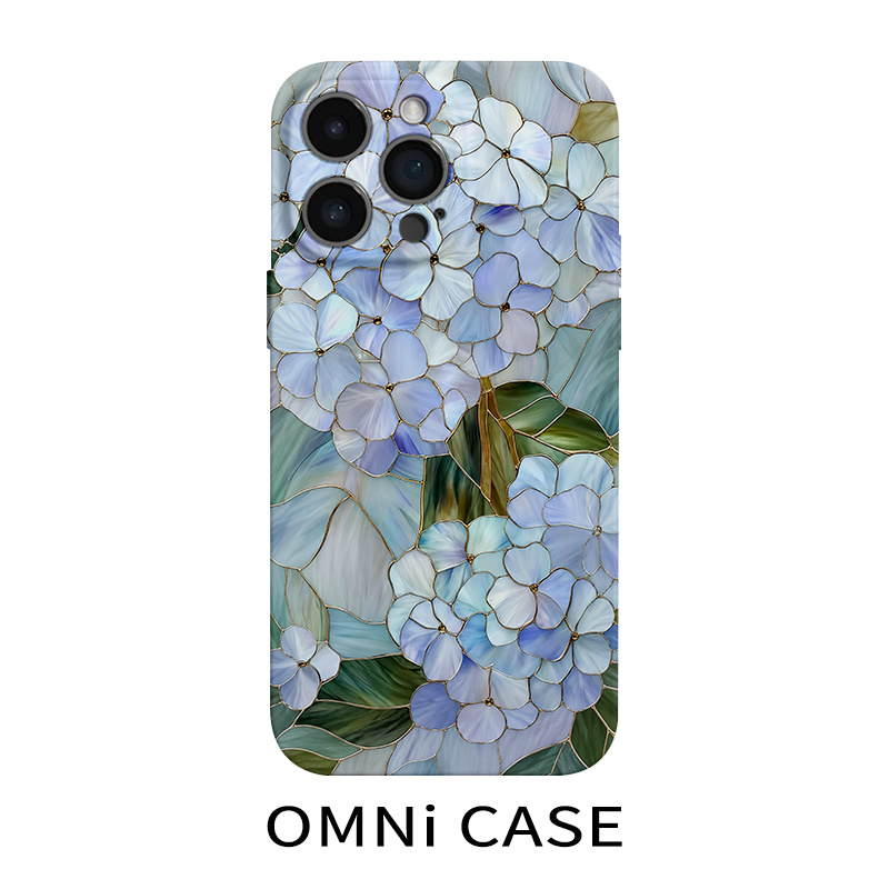 TEMU Phone Case - Blue Flower Iridescent Film Hard Case For 17 16 15 14 13 12 11 Pro 15 14 Plus 17 Coverage Anti-drop Unisex Phone Case