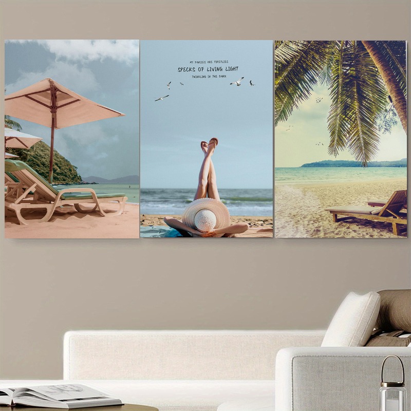 품목 사진 2d 평면, 3개, 해변 풍경 캔버스 아트, 거실 침실 발코니용 모던 벽 예술 포스터, 편안한 집 장식 액자 없음 고품질, 2d 평면