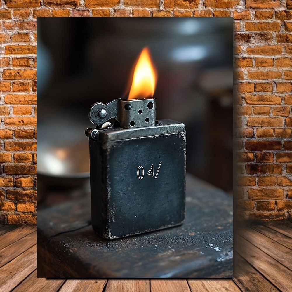 

Vintage Zippo Lighter Canvas Art - Wooden , Engraved '04/', Design - Living Room, Bathroom, Or Kitchen Decor, Room Decor