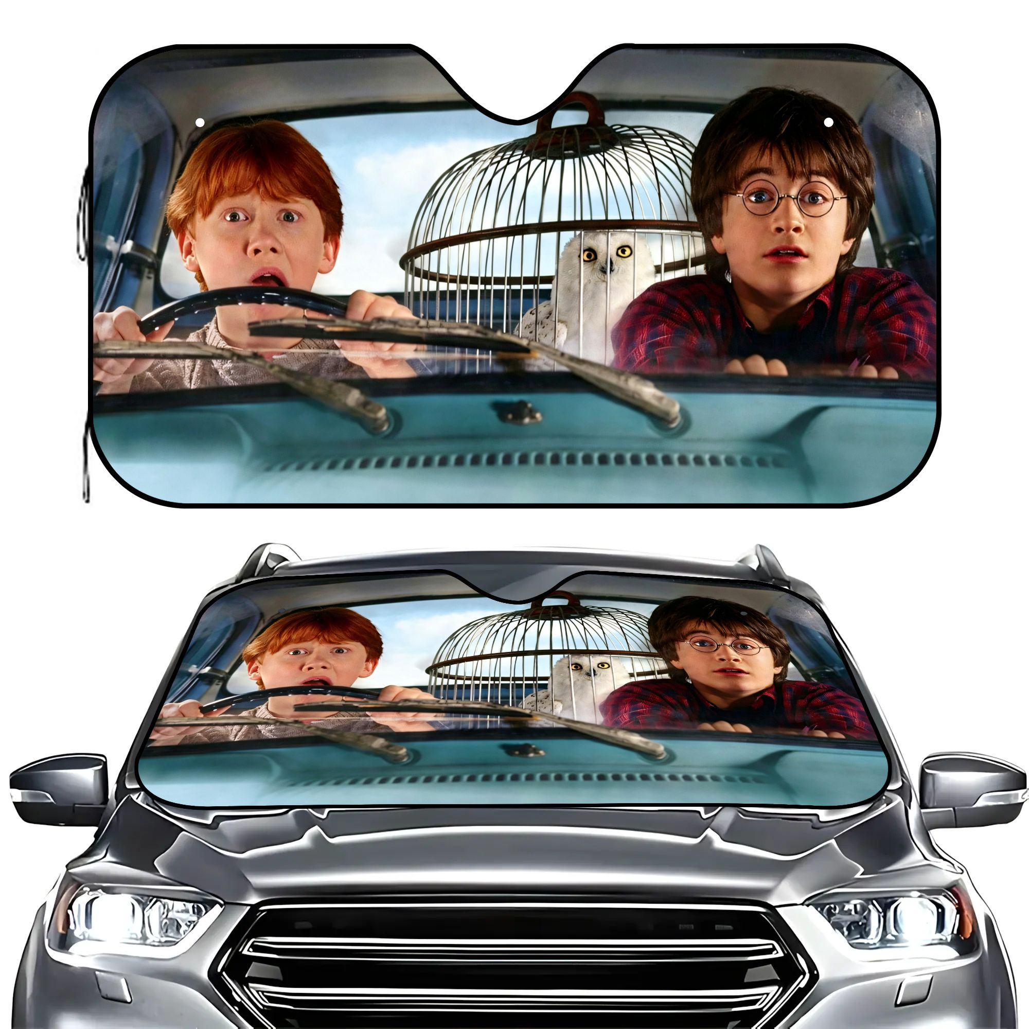 TEMU 2d Flat 1pc Harry Potter Car Front Windshield Sun Shade, Built-in Uv Protection Cover. Universal Fit For Most Car Models, Keeps Car Interior
