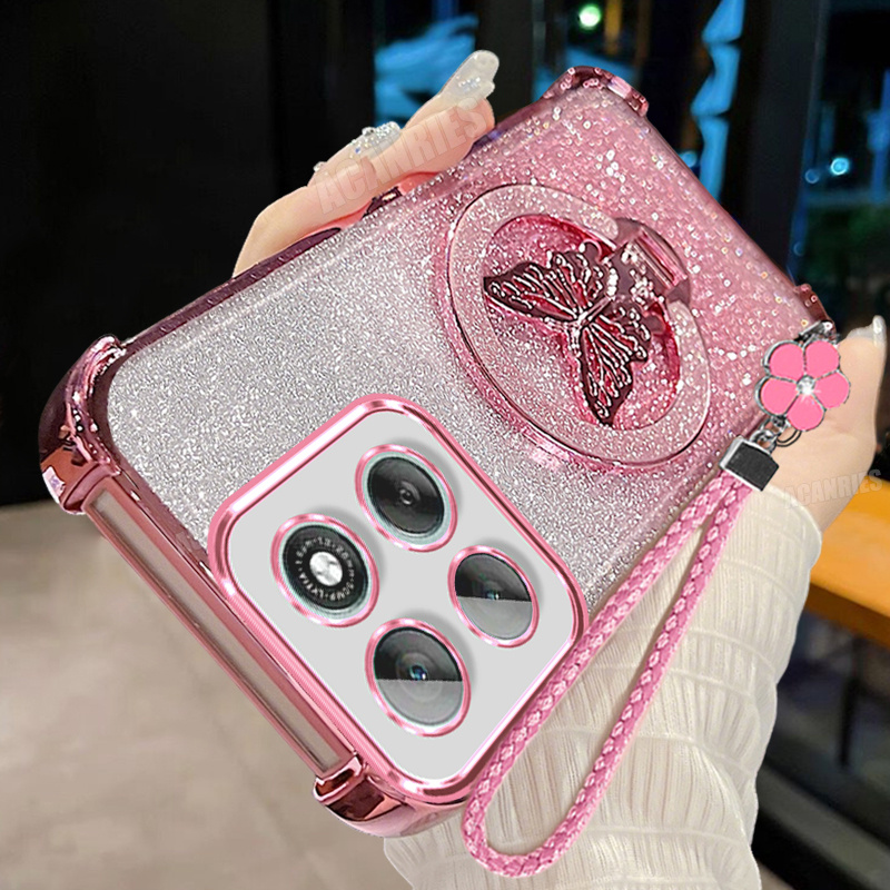 TEMU Phone Case: 1 Luxury Glitter Stand Holder With 1 Candy Woven Wrist Strap Lanyard And 1 Plating Gradient Shockproof Protective Phone Case For