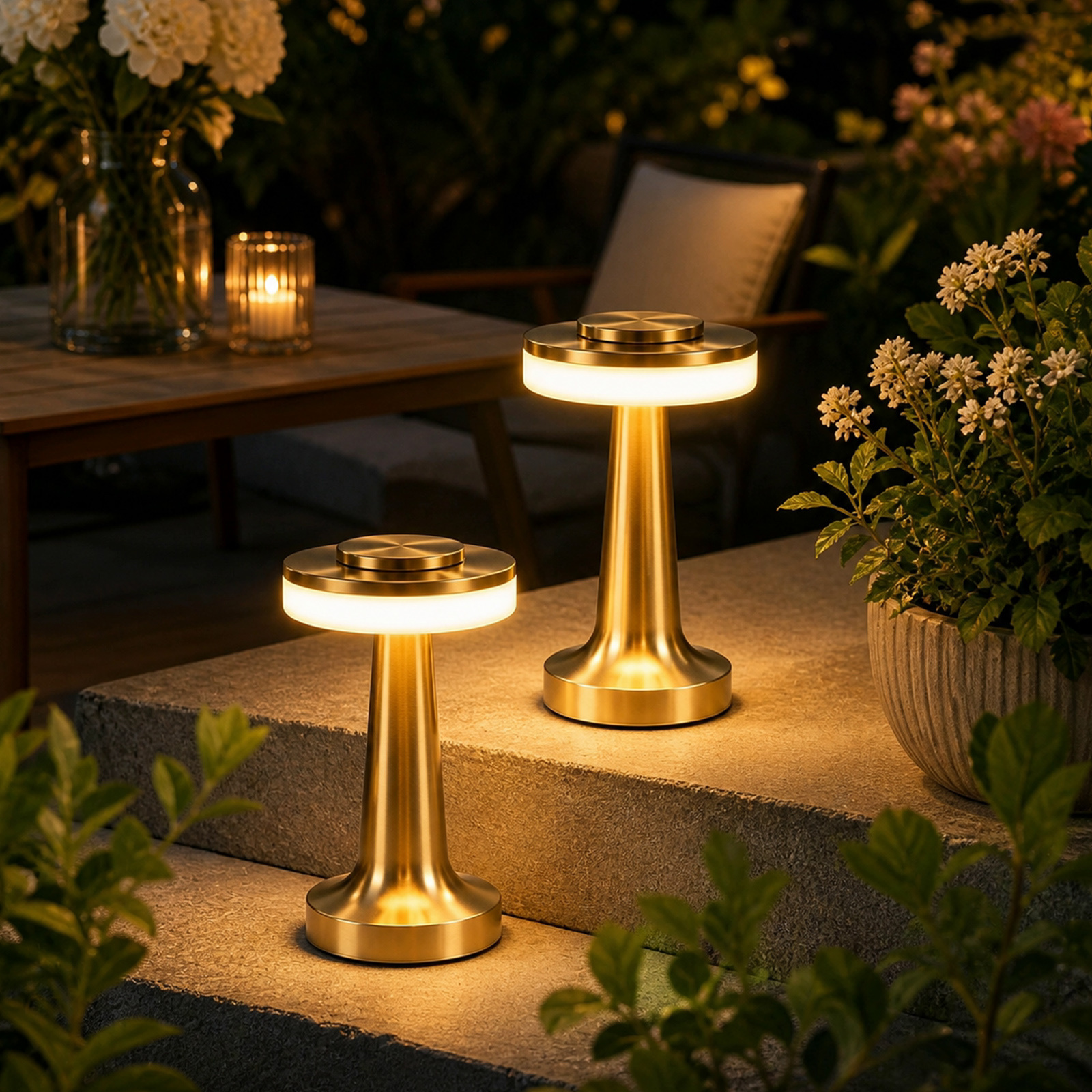 TEMU 2pcs Rechargeable Mini Ufo Table Lamp With 3- Dimmable Warm Light Led Portable Desk Light, Battery Powered Ip44 Waterproof Outdoor Lamp For