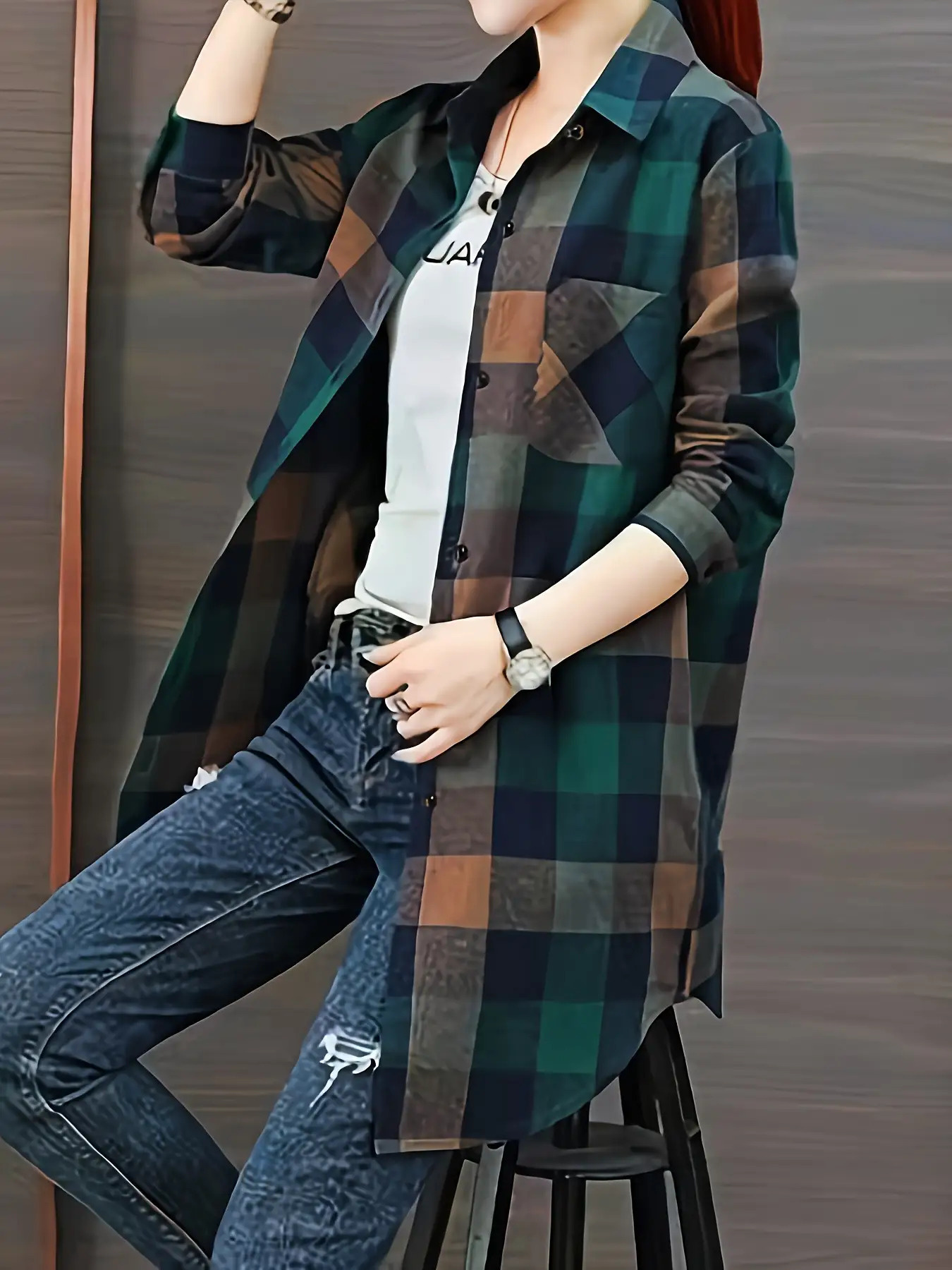 Womens Casual Long Shirt Polyester Machine Washable