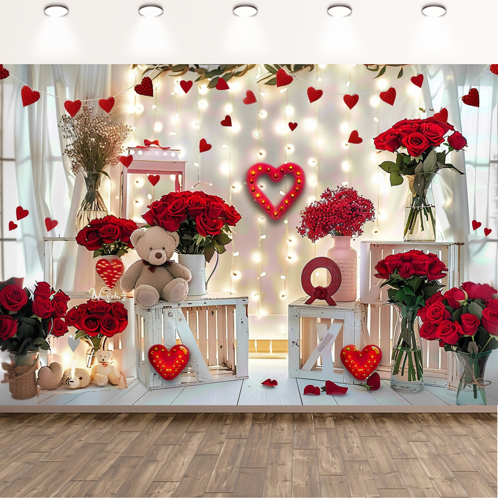 

Valentine's Day Photography Backdrop - Red Roses, & With Balloons - Couples & Party Decorations