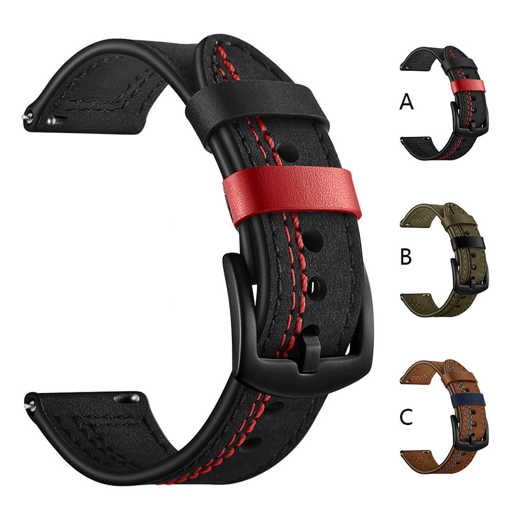 

Adjustable Leather Watch Strap 20mm/22mm - Fit For 7/6/5/4, Huawei -3--2e & Gts Series - Stylish Black With Red Stitching, Leather With Classic Closure, Watch Accessories