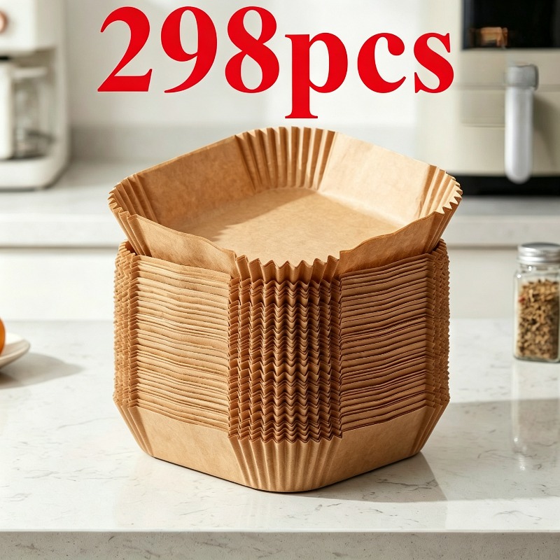 TEMU 298pcs Square Air Fryer Liners, Disposable Food-grade Oil-proof Baking Paper, Heat-resistant Paper Liners For Air Fryer, Microwave, Baking &