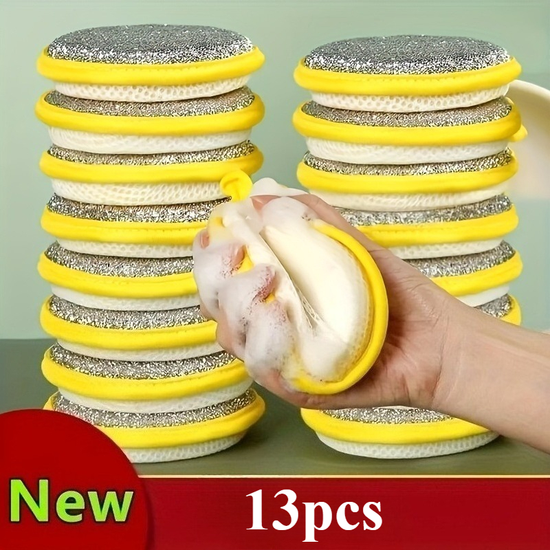 Image of 13 Double-sided Magic Dish Sponge Scrubbers - Heavy-duty Dishwashing Cleaning Tool - Durable, Absorbent Kitchen Cleaning Towels, Suitable For Oil-free Foam Surfaces