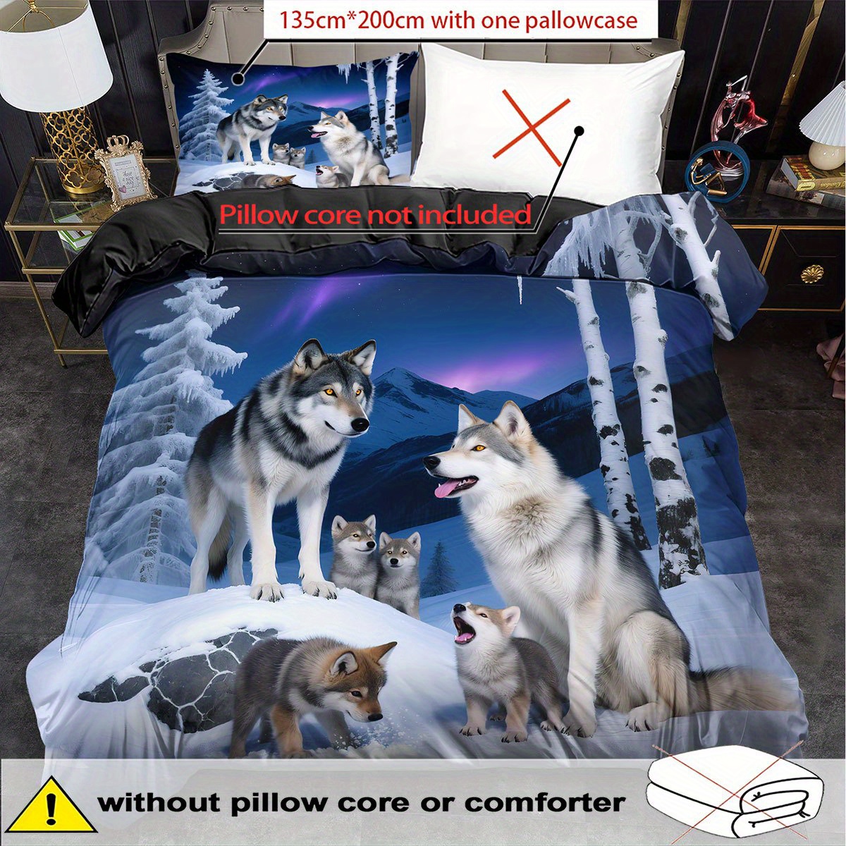 TEMU White Bedding Wolf Duvet Cover King Animal Quilt Cover Bedroom Decor 2/3pcs 2d Flat Print (including 1 Duvet Cover   1/2 Pillowcases) No