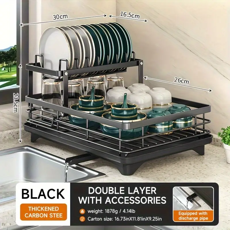 2 tier stainless steel kitchen dish drying rack with drain tray knife holder cutting board stand large capacity auto drainage organizer for bowls plates cups utensils chopsticks utensil holder spacesaving design dish drying rack for kitchen counter utensil storage sleek dish rack material Product details 4