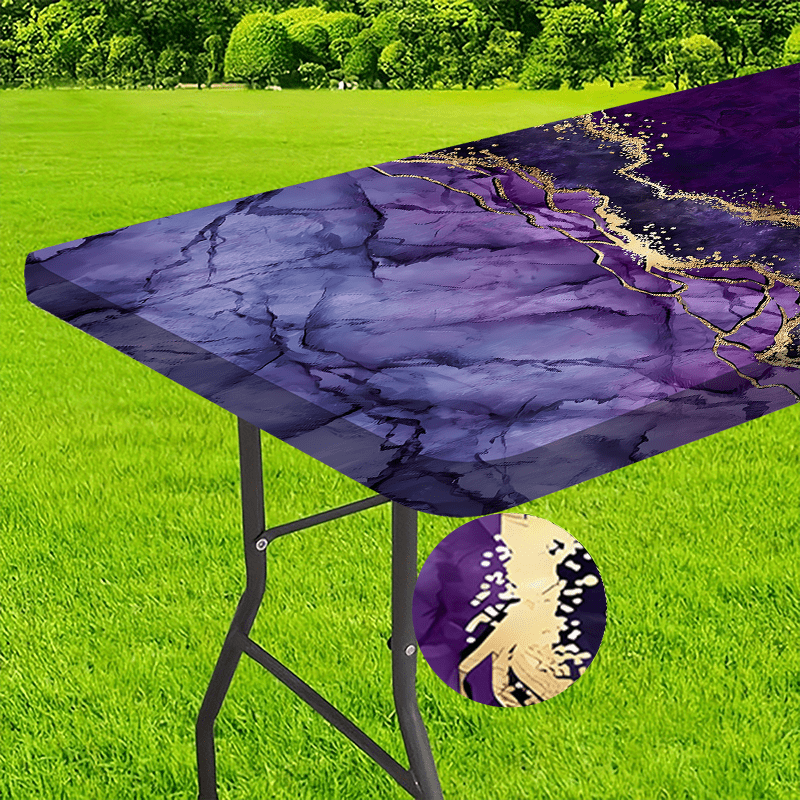 E-shop Outdoor-Tischdecke, Tischdecke mit lila, rissigem Marmor-Design, Tischabdeckung, elastische Kanten – Ideal für Camping, Picknicks und