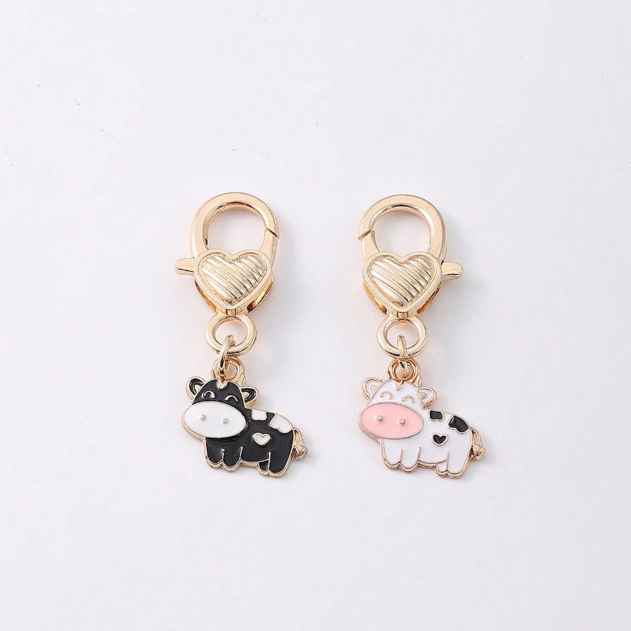 2pcs/set Heart-pattern Lobster Clasp Black And Keychain Charm