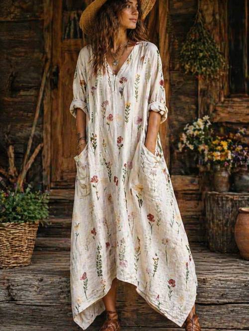 womens long sleeved dress with pockets made of soft fiber v neck design versatile clothing essential for holidays and home use for easter thanksgiving christmas and new years gifts