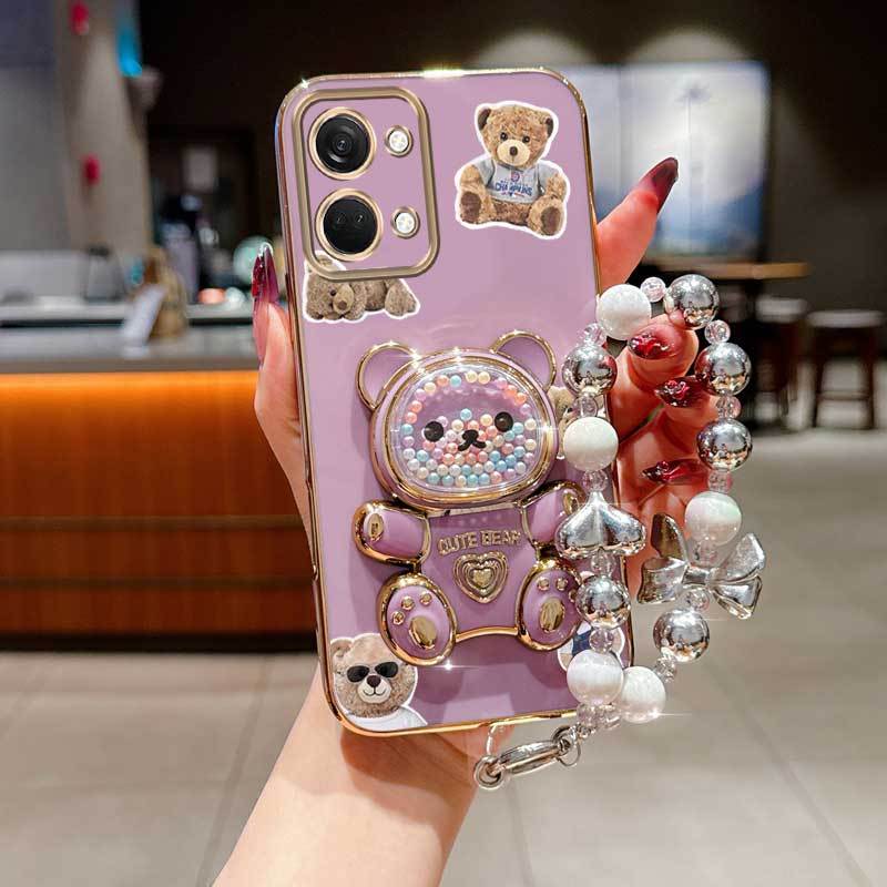 TEMU Phone Case: Nord3 Pearl Strap Lanyard Phone Holder Case For Compatible With Plating Cover And Durable Doll Bear Protector Cases