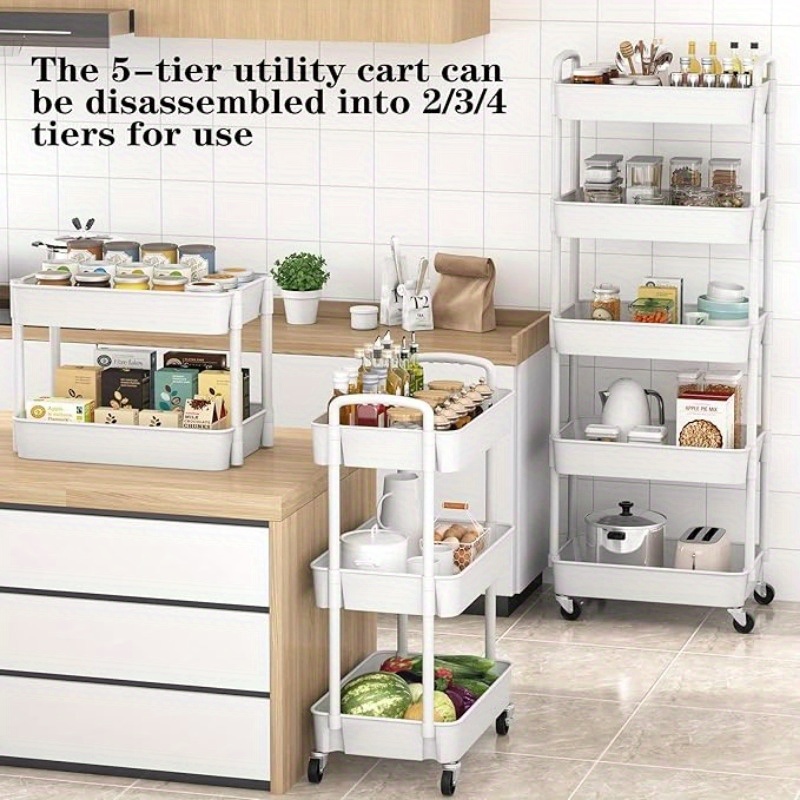 multi tier rolling utility cart with wheels 3 4 5 layer plastic storage organizer movable shelving unit open storage design with no   for office living room kitchen details 1