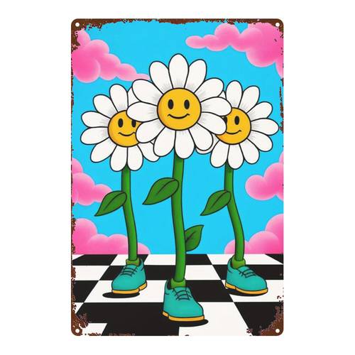 2d flat 1pc metal sign cartoon sunflower tin painting flat printed tin sign square iron hanging painting 8x12 inches 20x30 cm wall decoration suitable for home bar restaurant